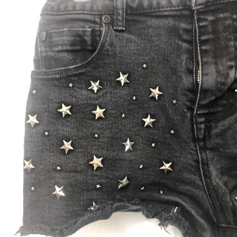 Black Heart black low rise shorts with silver stars, size 3 - Picture 3 of 9